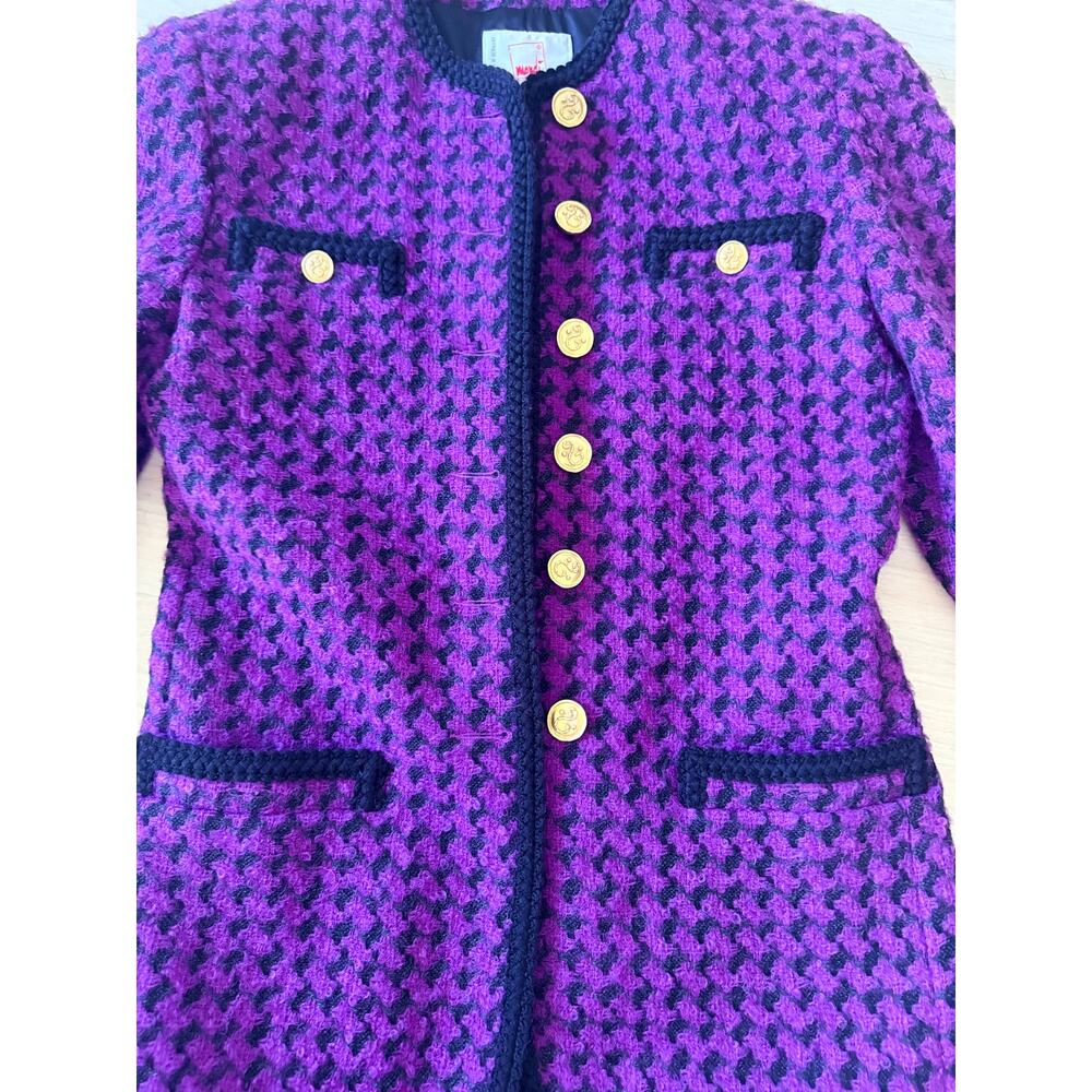Vintage Mondi Purple Wool Houndstooth Knit Blazer 34/4-Euro Chic - Picture 5 of 12